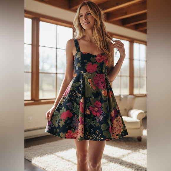 Sézane Salie Floral Print Fit & Flare Sundress in Navy Multicolor Size Us 8 - Picture 3 of 16